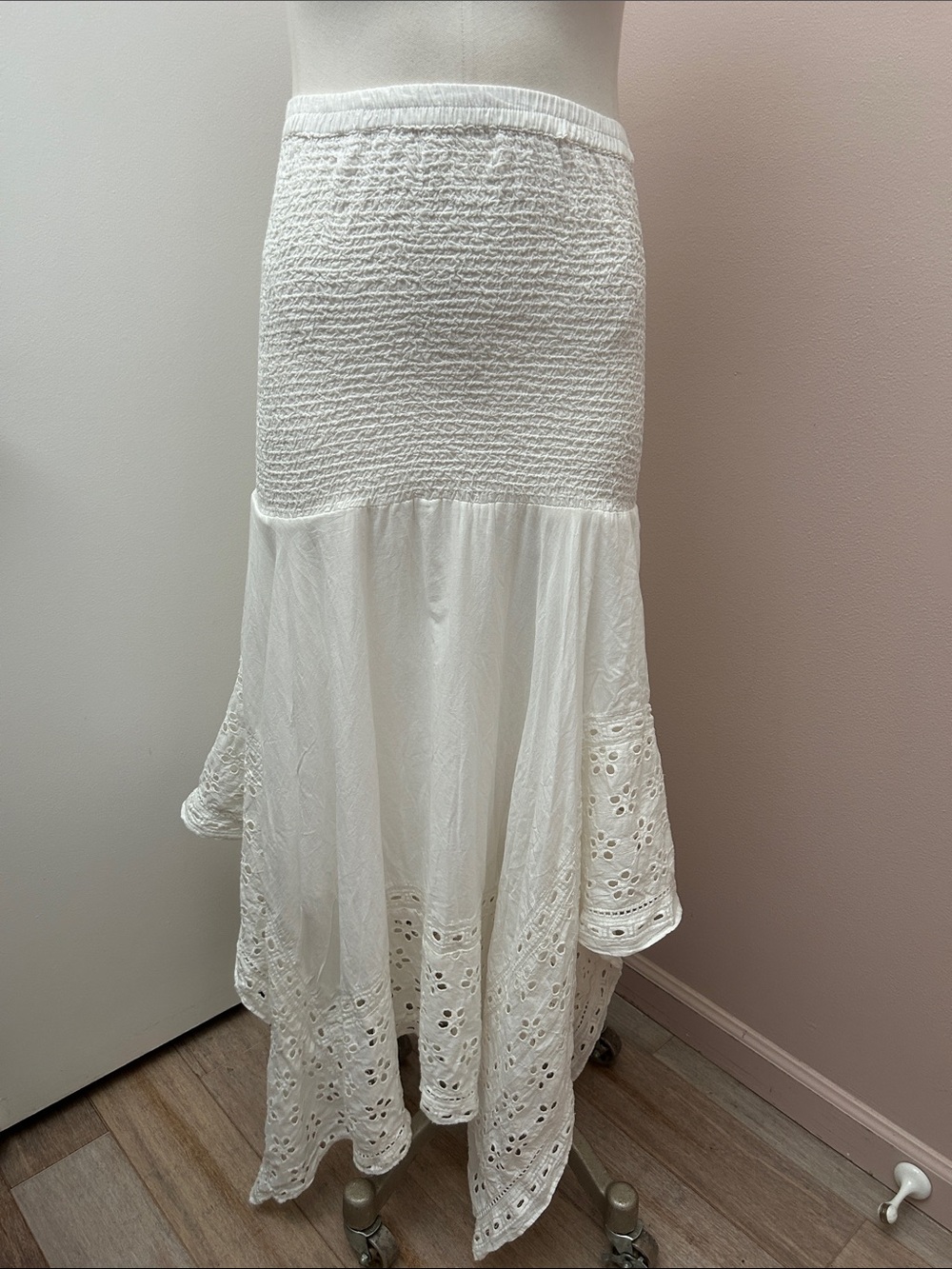 White cotton Eyelet Asymmetrical Maxi Skirt - Women size M - Picture 1 of 15